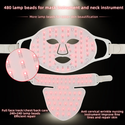 Mpow 4-Color Light Therapy Silicone Mask with Neck Care | 480 Chips Face & Neck Beauty Device