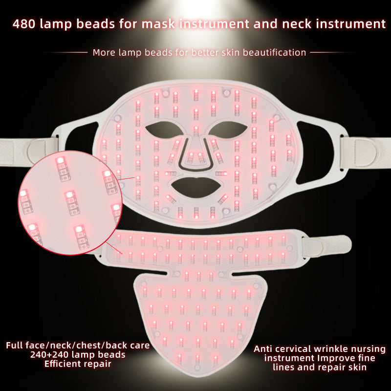 Mpow 4-Color Light Therapy Silicone Mask with Neck Care | 480 Chips Face & Neck Beauty Device