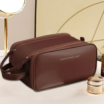 Mpow Double-Zipped Toiletry Bag for Women, Multifunctional Cosmetic Bag, Large Capacity, Leather/PU Fabric, Travel-Friendly Toiletry Storage Bag