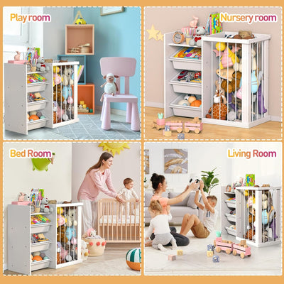 Mpow Plush Animal Storage Rack + Toy Storage Box All-in-One Multifunctional Toy Storage Cabinet, Home Classification Storage Rack, Perfect Kids' Room Organization Tool