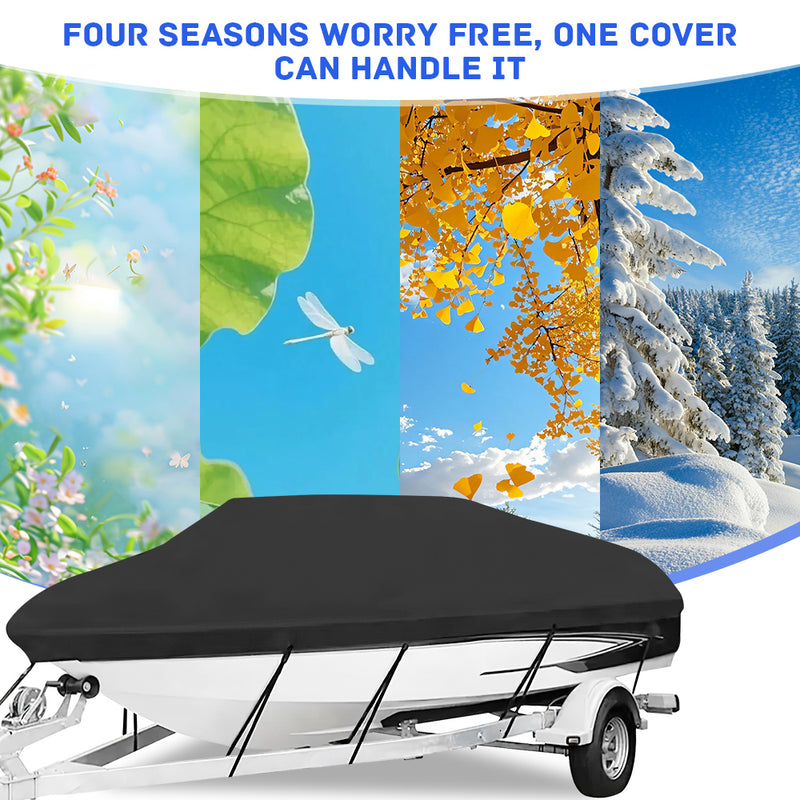 Mpow Boat Cover, Heavy-Duty PVC, Waterproof, Sun-Resistant, and Dust-Resistant, with Tie-Downs and Vents for Full-Enclosure Protection