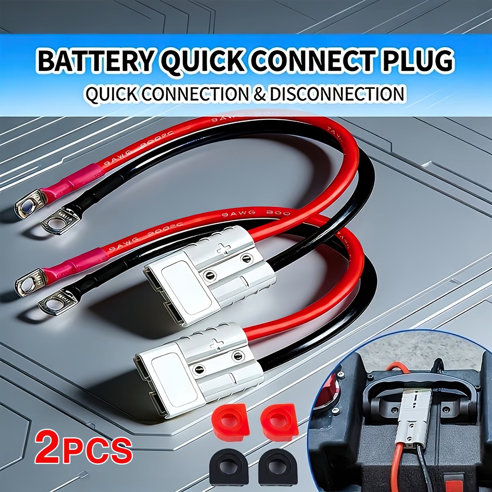 MPOW 2 Pack 50A Anderson Plug Connector Extension Cable Kit, 30CM Red