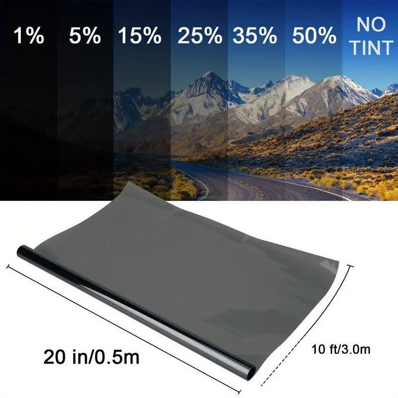 Mpow Black PET Window Film with 99% UV Protection and 50% Heat Insulation. Includes a scraper and scissors for versatile use.