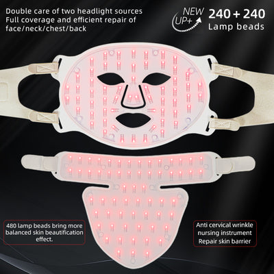 Mpow 4-Color Light Therapy Silicone Mask with Neck Care | 480 Chips Face & Neck Beauty Device