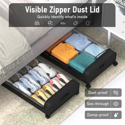 Mpow Underbed Storage Box with 360° Swiveling Wheels, Oxford Fabric + Metal Frame, Clear Window, Large Storage Capacity
