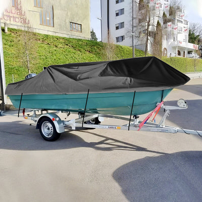 Mpow Boat Cover, Heavy-Duty PVC, Waterproof, Sun-Resistant, and Dust-Resistant, with Tie-Downs and Vents for Full-Enclosure Protection