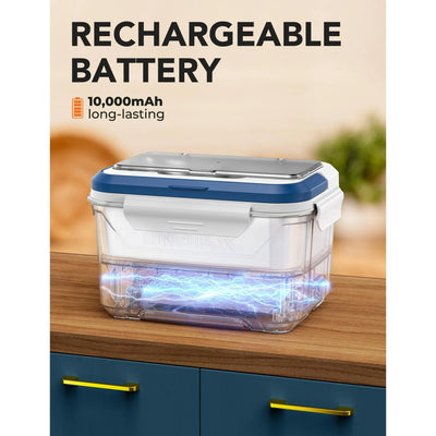 Cordless Electric Lunch Box, Heated Lunch Box Battery Powered with Automatic Scheduled Heating, 5.5 Cups Capacity, with Removable Tray Divider, Dishwasher Safe, for Hot Meals Anywhere - Dark Blue
