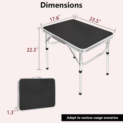 Mpow Outdoor Aluminum Folding Table, 60*45cm, Dual-Level Adjustable Height, No Assembly Required, Portable Picnic and Camping Table, Stain-Resistant and Durable