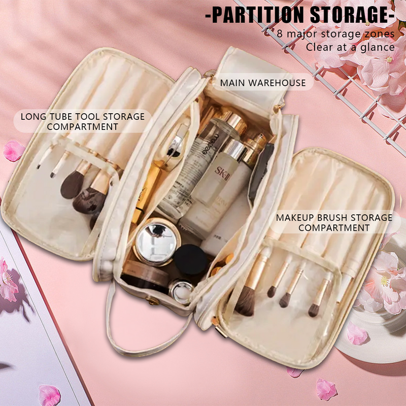 Mpow Double-Zipped Toiletry Bag for Women, Multifunctional Cosmetic Bag, Large Capacity, Leather/PU Fabric, Travel-Friendly Toiletry Storage Bag