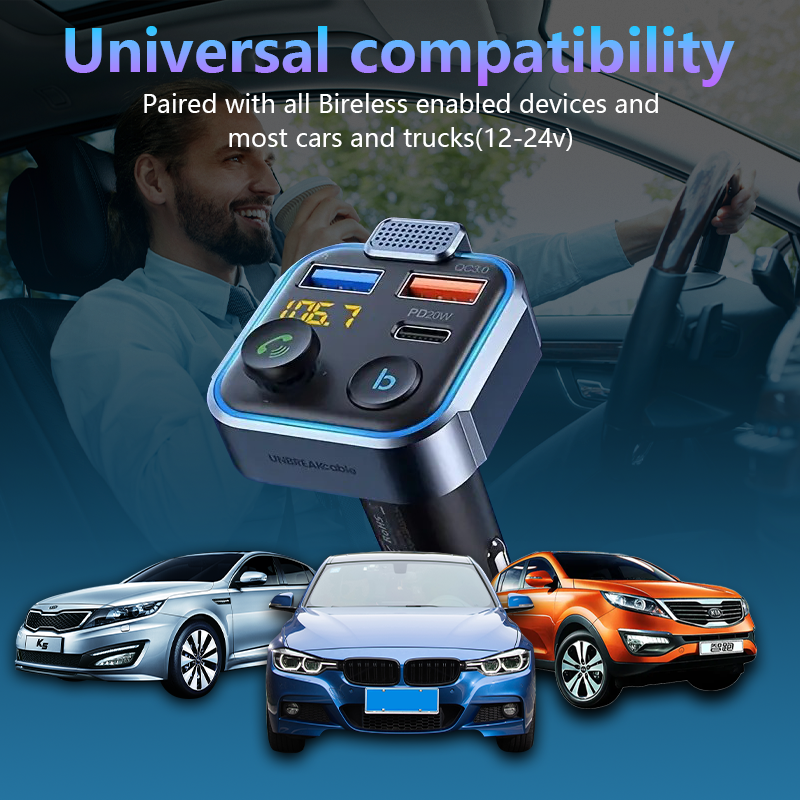 Mpow Bluetooth 5.3 Car FM Transmitter - Hi-Fi Music, Dual Mic Noise Cancellation, 20W PD Fast Charge