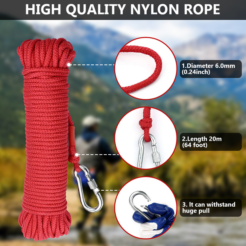 Mpow Neodymium Magnet Fishing Kit with 130kg Maximum Pull, 10m Red Rope, and Protective Gloves: A Perfect Outdoor Treasure Hunting Tool