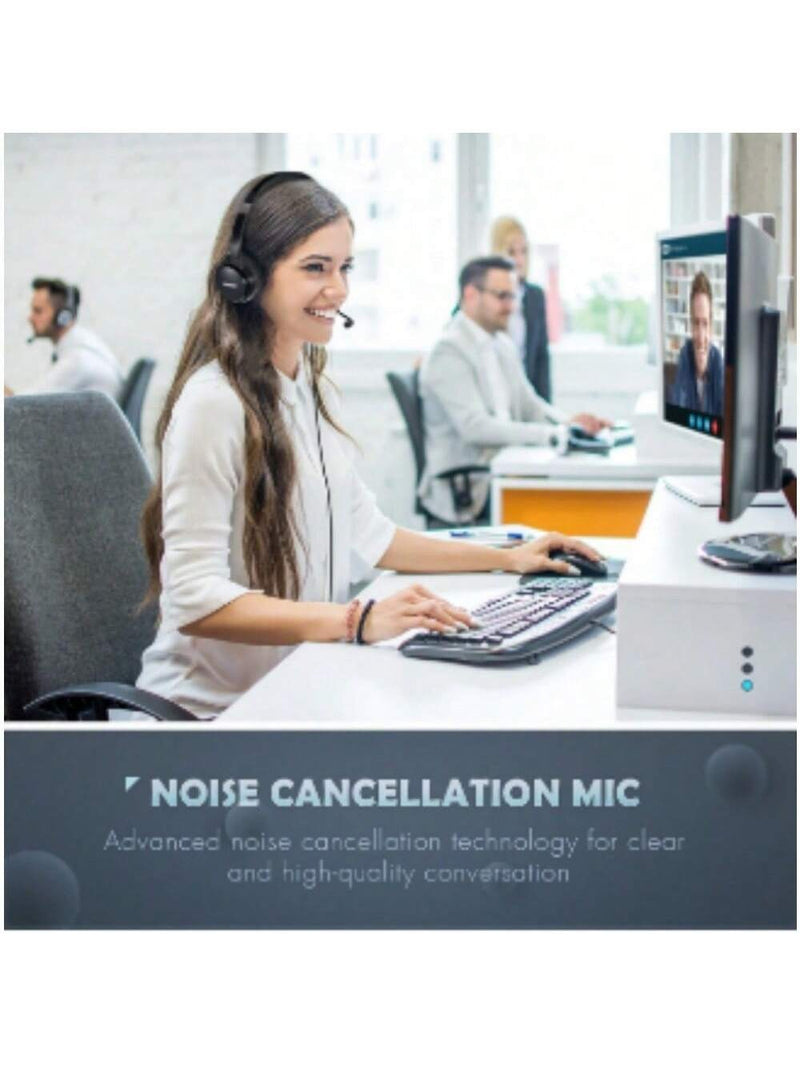 Mpow Wired headset with USB port and inline remote, comfortable head-mounted design for clear calls, perfect for office and customer service scenarios