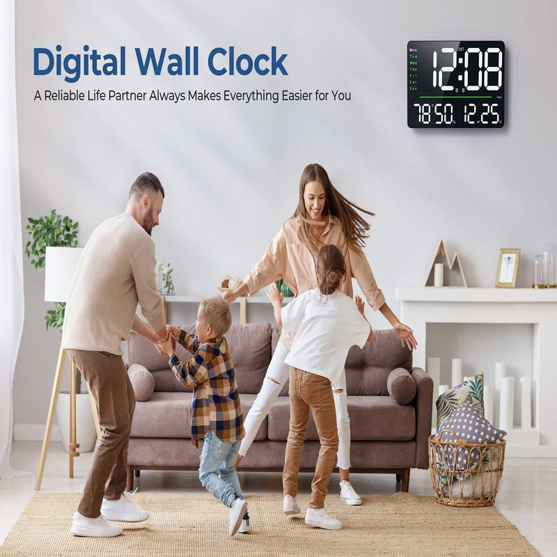 Mpow 16" Digital Wall Clock with Remote Control, Adjustable Brightness & Auto Dimming, Dual Alarm Clock for Bedroom, DST, Stopwatch & Countdown, Digital Clock for Living Room/Office/Gym/Elderly White