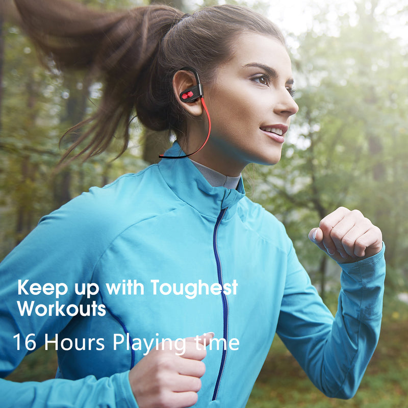 Mpow Flame Bluetooth Headphones, Wireless Sports Earbuds 16 Hours Playtime, Noise Cancelling Mic IPX7 Waterproof Earphones for Workout and Sports, in Ear Earphones - Red