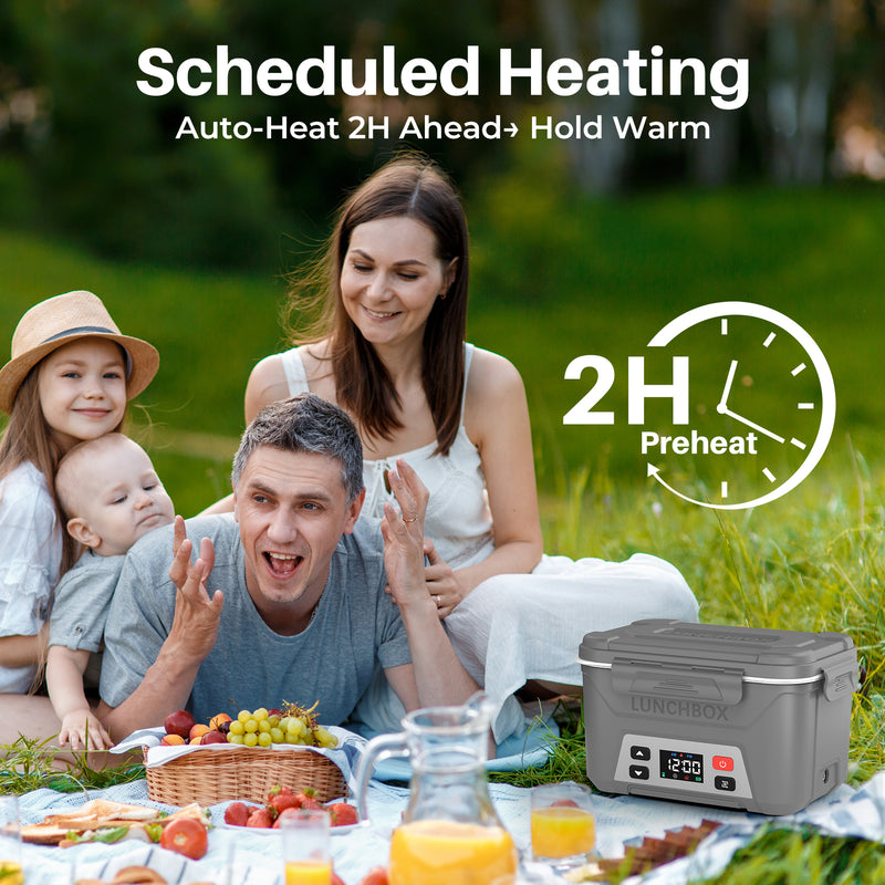 Cordless Electric Lunch Box, Heated Lunch Box Battery Powered with Automatic Scheduled Heating，grey