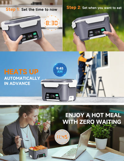 Cordless Electric Lunch Box, Heated Lunch Box Battery Powered with Automatic Scheduled Heating, 5.5 Cups Capacity, with Removable Tray Divider, Dishwasher Safe, for Hot Meals Anywhere