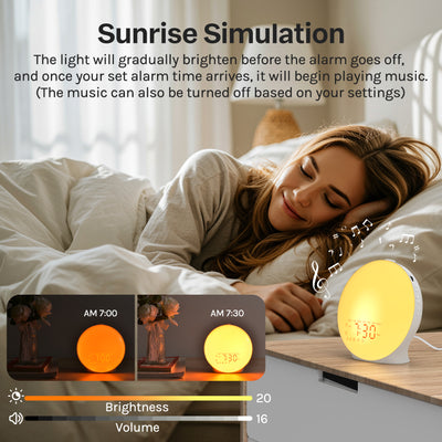 Mpow Wake up Light Sunrise Alarm Clock for Heavy Sleepers, Sleep Aid & Sound Machine, Sync Time with Bluetooth Connection, 25 Natural Sounds, Dual Alarms, 5-20min Snooze, FM Radio, Battery Backup