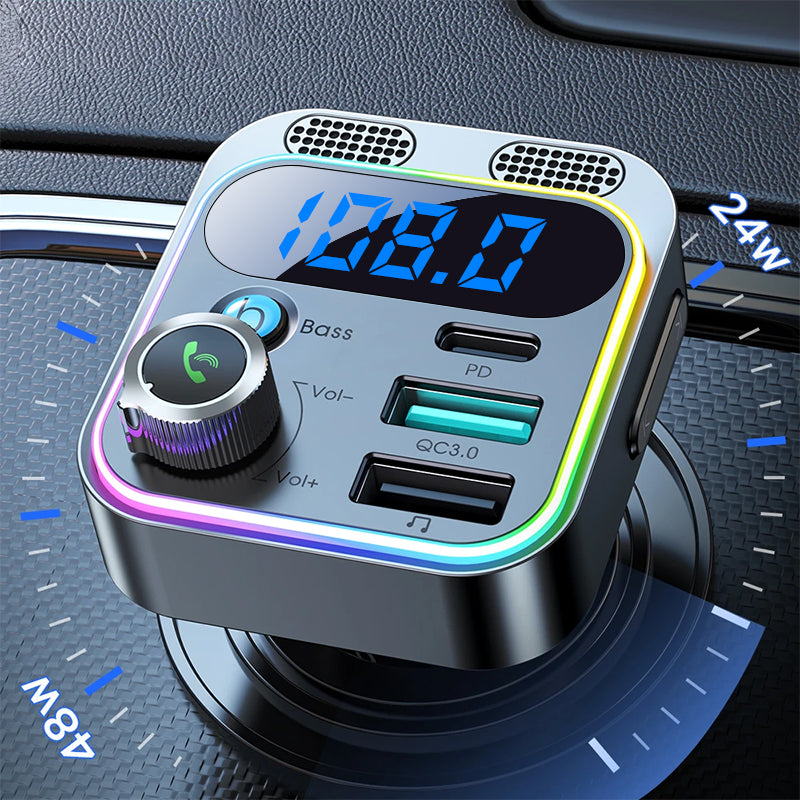 MPOW Car FM Transmitter Bluetooth 5.3, Wireless Radio Adapter, Dual Mi