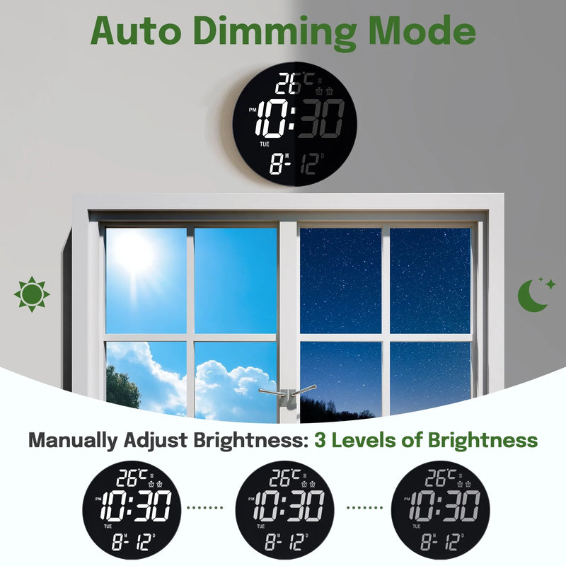 Mpow 11.4" Large Digital Wall Clock with Remote Control, Dual Alarms Adjustable Brightness, Digital Clock for Bedroom, Living Room, School, Garage, Gift for Elderly