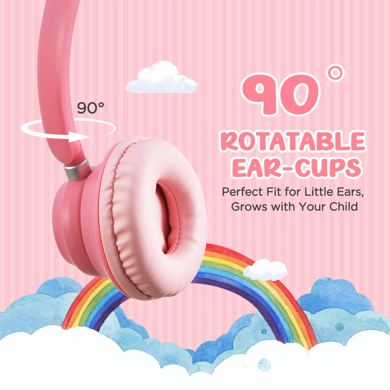 Mpow Kids Headphones with Microphone, 85/94dB Volume Limit, Foldable Over-Ear Stereo Headphones for for Girls & Toddlers, Pink