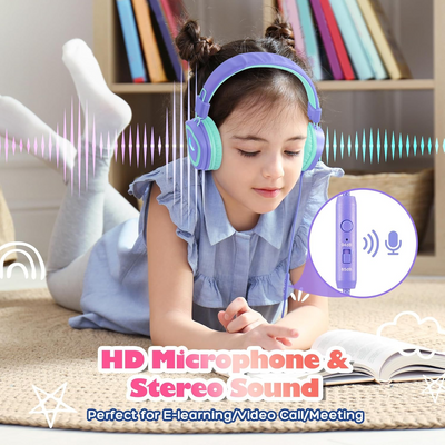 Mpow Kids Headphones with Microphone, USB-C Wired Kids Headphones with LED Light & Stereo, 85/94 DB Safe Volume Foldable over-Ear Headphones for School Home Boys Girls Toddler Tablet