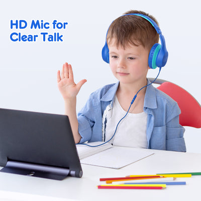 Mpow Kids Headphones with Microphone, 85/94dB Safe Volume Limit, over Ear Headphones for School Travel, Blue