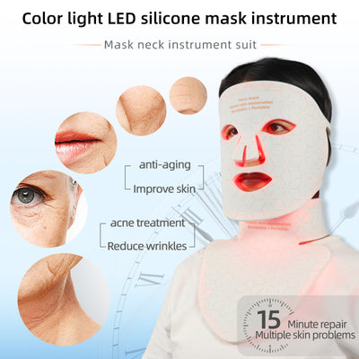 Mpow 4-Color Light Therapy Silicone Mask with Neck Care | 480 Chips Face & Neck Beauty Device