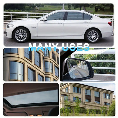 Mpow Black PET Window Film with 99% UV Protection and 50% Heat Insulation. Includes a scraper and scissors for versatile use.
