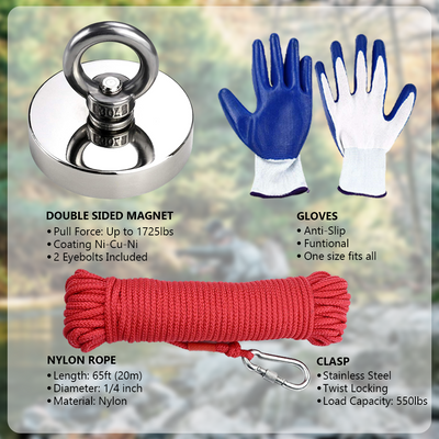Mpow Neodymium Magnet Fishing Kit with 130kg Maximum Pull, 10m Red Rope, and Protective Gloves: A Perfect Outdoor Treasure Hunting Tool