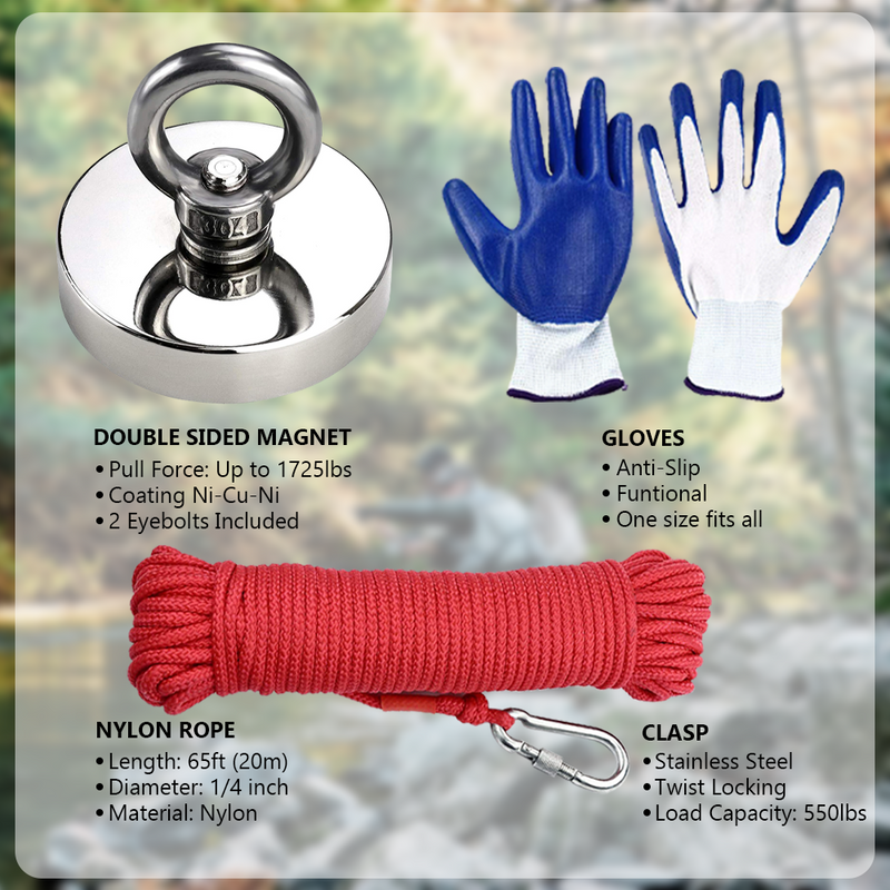 Mpow Neodymium Magnet Fishing Kit with 130kg Maximum Pull, 10m Red Rope, and Protective Gloves: A Perfect Outdoor Treasure Hunting Tool