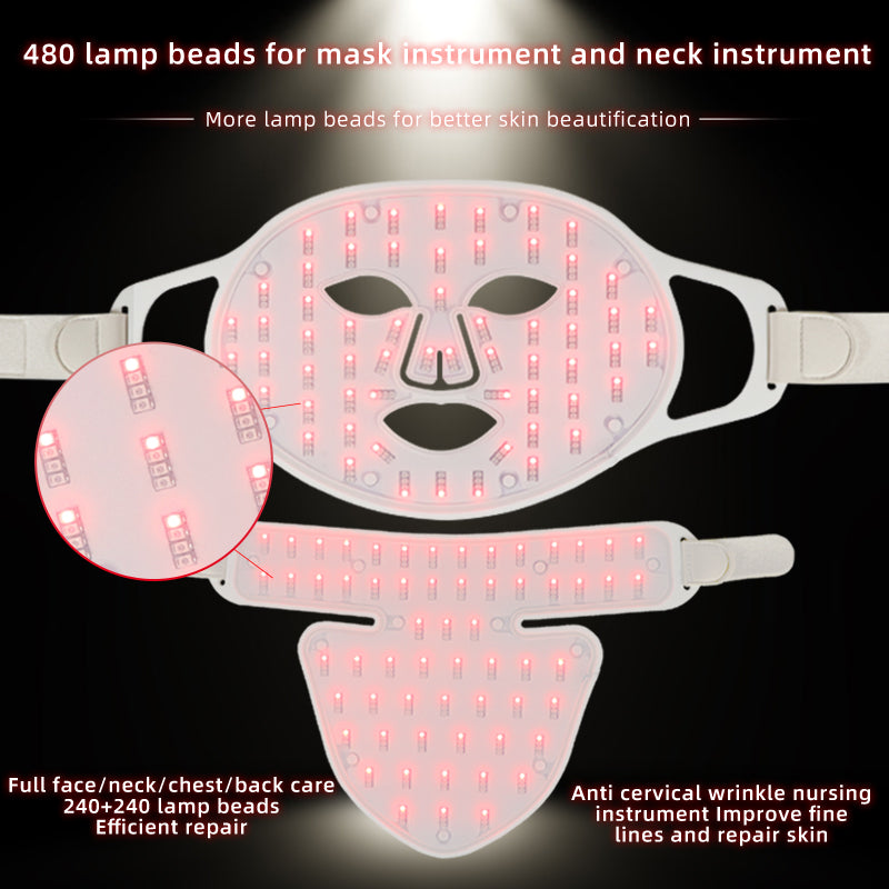 Mpow 4-Color Light Therapy Silicone Mask with Neck Care | 480 Chips Face & Neck Beauty Device