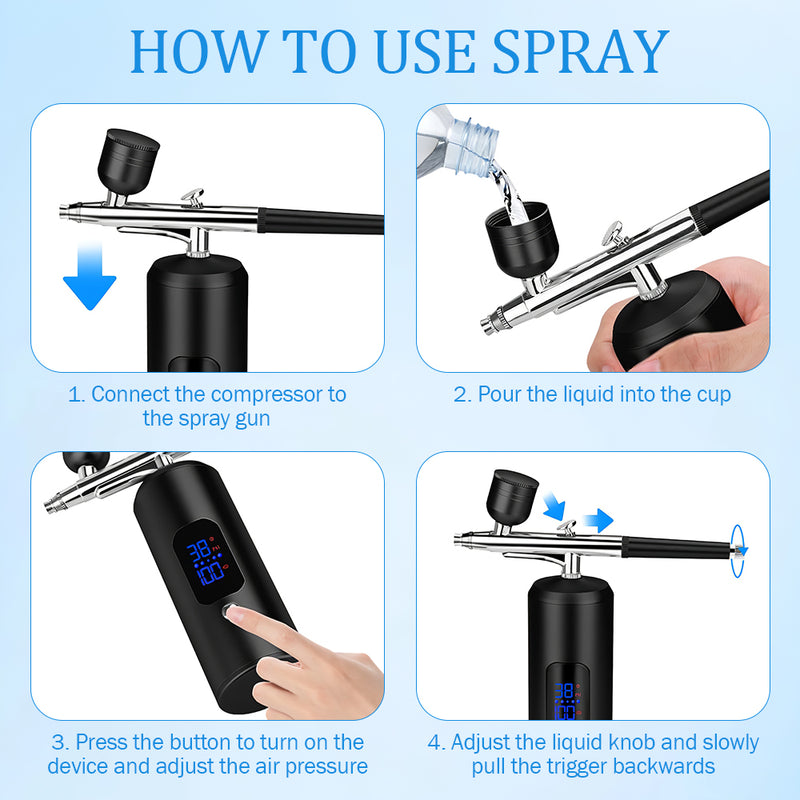 Mpow Rechargeable Portable Airbrush Kit - 3 Pressure Settings, 950mAh Battery, 0.3mm Nozzle for Art & DIY Projects