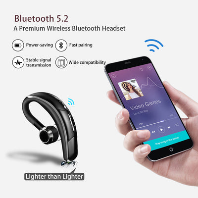 Mpow Bluetooth Headset w/Noise Cancelling Mic, Wireless Bluetooth Earpiece, 280 Hours Standby, Hands-Free Wireless Headset with Microphone, Hands-Free Headphones for Trucker/Business/Office Black