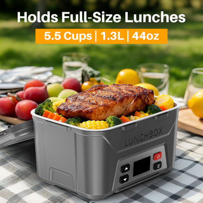 Cordless Electric Lunch Box, Heated Lunch Box Battery Powered with Automatic Scheduled Heating，grey