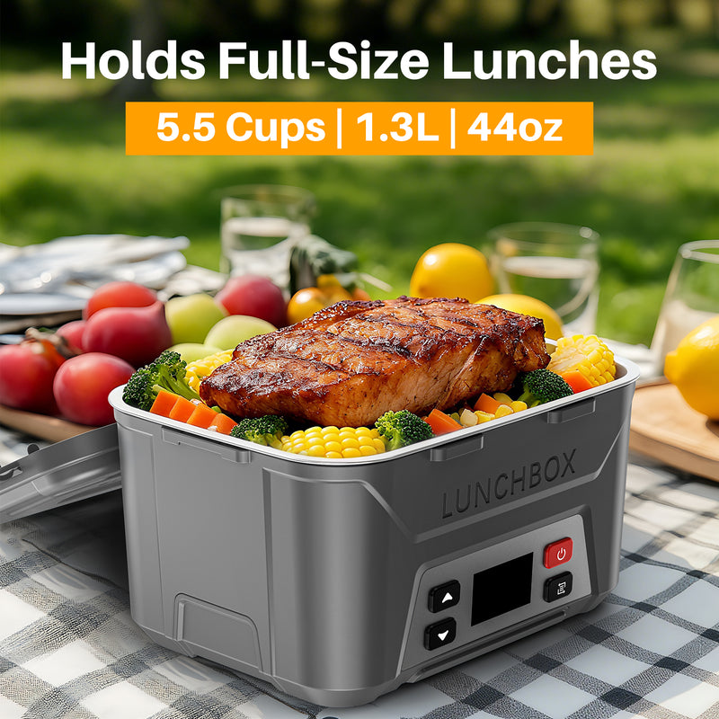 Cordless Electric Lunch Box, Heated Lunch Box Battery Powered with Automatic Scheduled Heating，grey