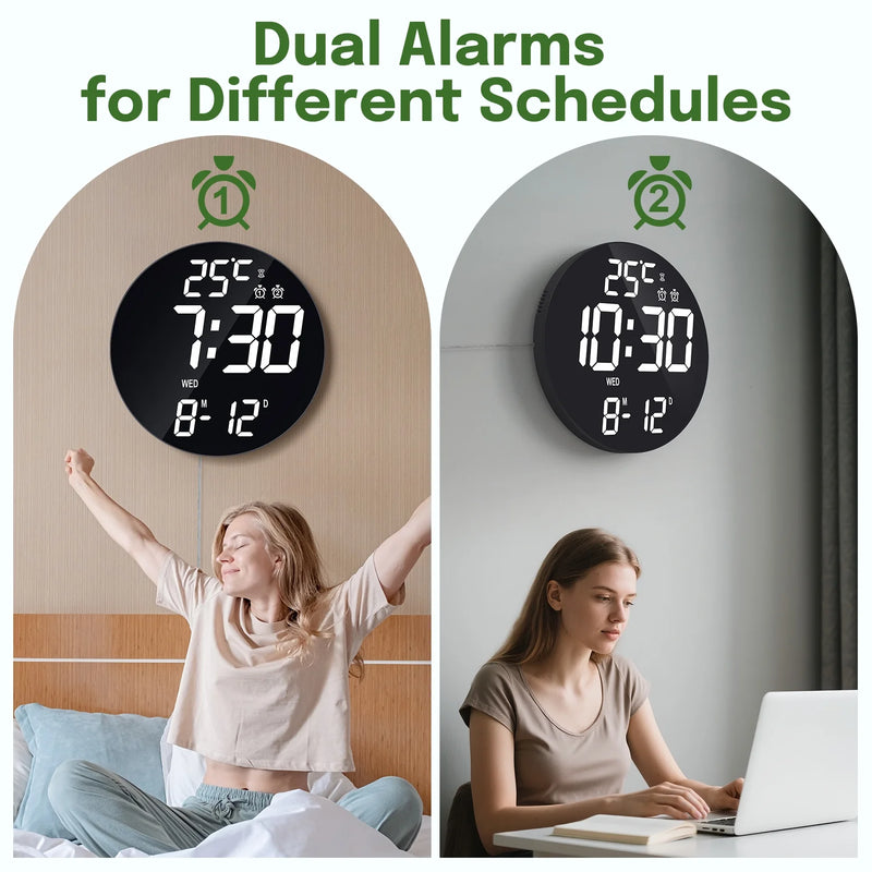 Mpow 11.4" Large Digital Wall Clock with Remote Control, Dual Alarms Adjustable Brightness, Digital Clock for Bedroom, Living Room, School, Garage, Gift for Elderly