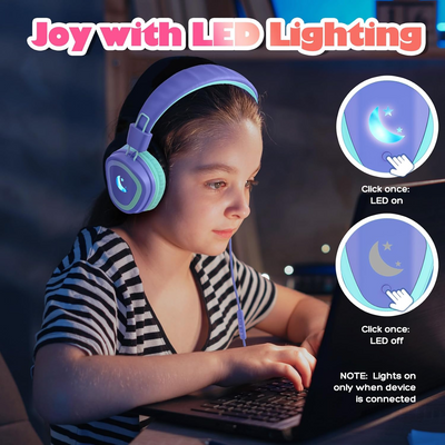 Mpow Kids Headphones with Microphone, USB-C Wired Kids Headphones with LED Light & Stereo, 85/94 DB Safe Volume Foldable over-Ear Headphones for School Home Boys Girls Toddler Tablet
