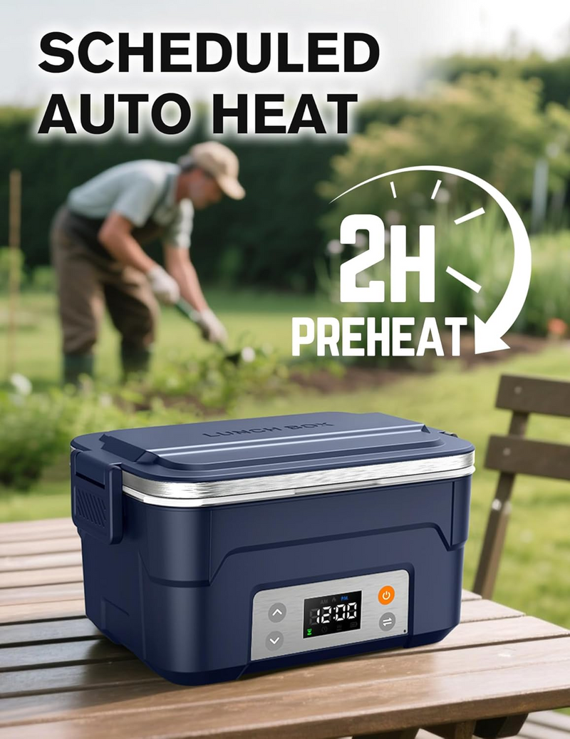 XL 6.3-Cup Cordless Electric Lunch Box for Adults, Heated Lunch Box for Men with Scheduled Heating, Portable Car Food Warmer with Utensils, Two-Tier Bag, Removable Divider