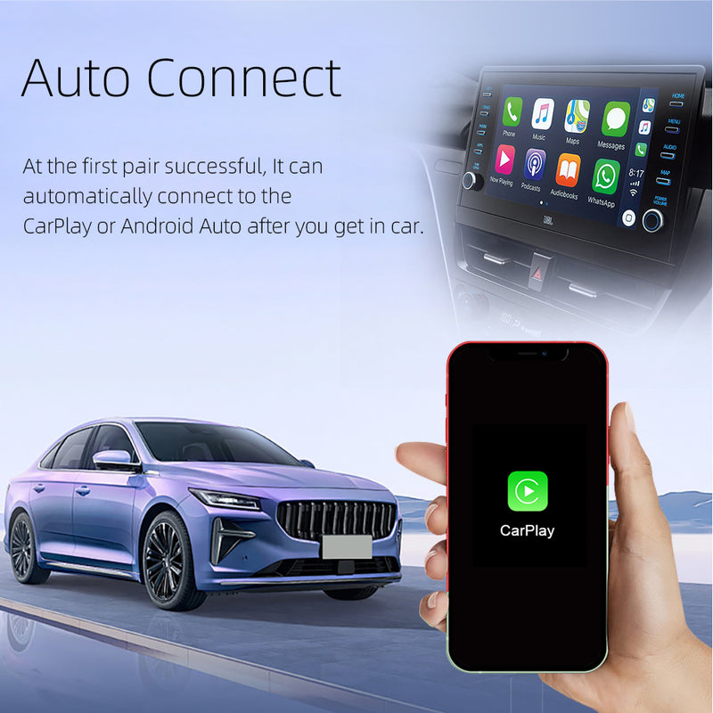 Mpow Wired to Wireless CarPlay/Android Auto Adapter: Plug-and-Play, 5.8GHz High-Speed Transmission, Compatible with Multiple Phones