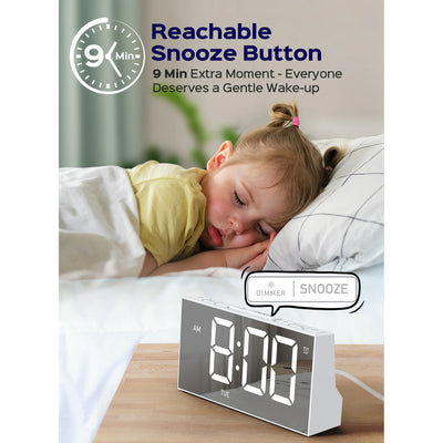 Mpow Alarm Clock, Mirror-finish, Digital Alarm Clock for Bedroom, Adjustable Brightness, Customizable Alarms, Automatically Dim at Night, Progressive Volume, DST