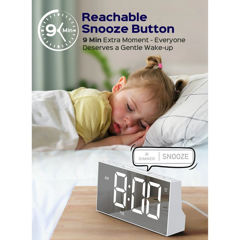 Mpow Alarm Clock, Mirror-finish, Digital Alarm Clock for Bedroom, Adjustable Brightness, Customizable Alarms, Automatically Dim at Night, Progressive Volume, DST