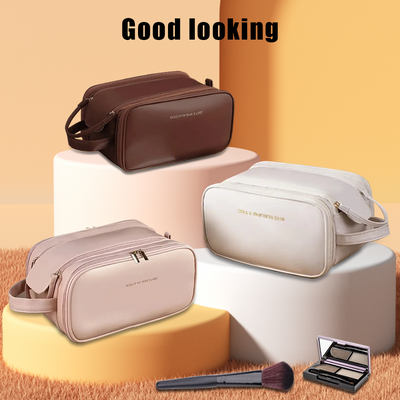 Mpow Double-Zipped Toiletry Bag for Women, Multifunctional Cosmetic Bag, Large Capacity, Leather/PU Fabric, Travel-Friendly Toiletry Storage Bag