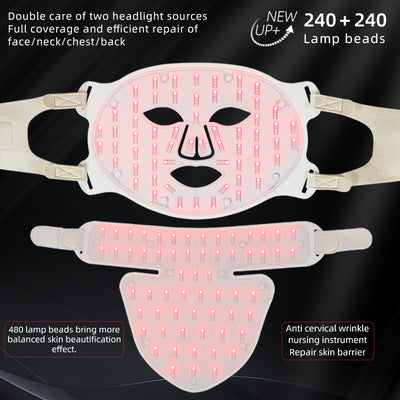 Mpow 4-Color Light Therapy Silicone Mask with Neck Care | 480 Chips Face & Neck Beauty Device