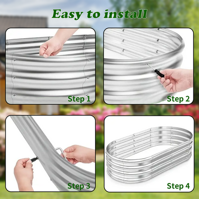 Mpow Galvanized Steel Oval Garden Bed Set