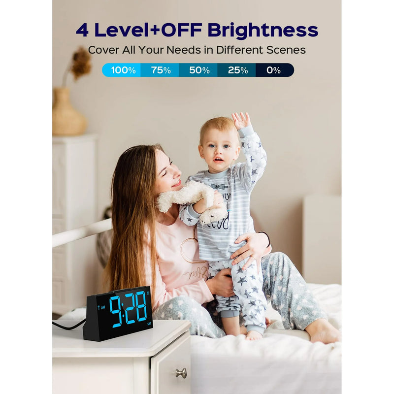 Mpow Wireless Sync Time Digital Alarm Clocks for Bedrooms, Digital Clock with 4 Level Brightness + Off, Dual Customizable Alarms, USB Port, Power-Off Memory, Snooze, 12/24H/DST, Bedside Clock