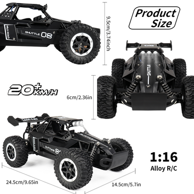 Mpow 1:16 Scale RC Alloy Remote Control Speed Car with 2.4GHz Anti-Interference, Dynamic LED Headlights, and All-Terrain Climbing for Boys