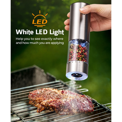 Electric Salt and Pepper Grinder Set, 6 Levels of Adjustable Coarseness, 95ml Auto Pepper Mill Grinder with 2*USB-C Charging Cable, 2 Grinding Speeds, LED White Light, for Kitchen & Outdoor, 2Pack