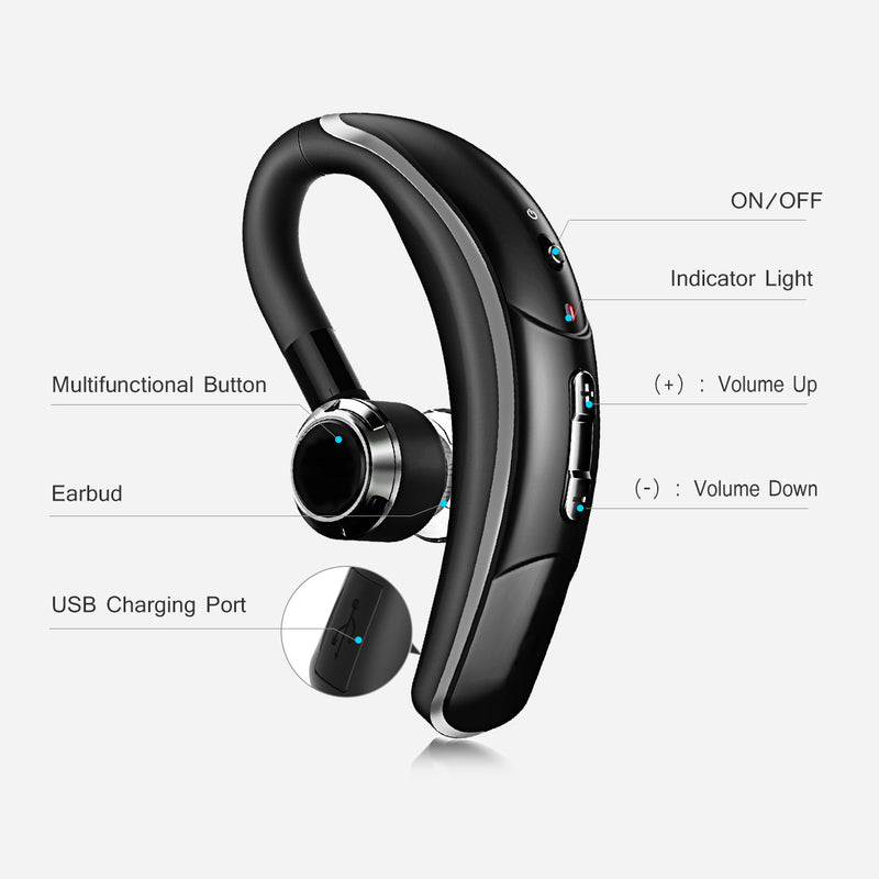 Mpow Bluetooth Headset w/Noise Cancelling Mic, Wireless Bluetooth Earpiece, 280 Hours Standby, Hands-Free Wireless Headset with Microphone, Hands-Free Headphones for Trucker/Business/Office Black
