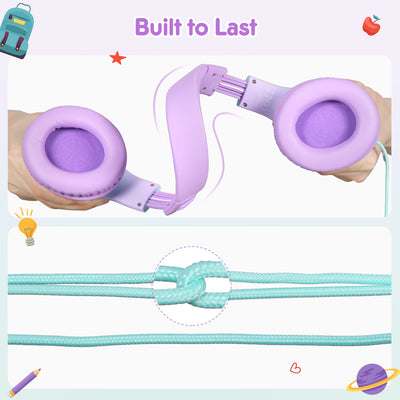 Mpow Kids Headphones with Microphone, 85/94dB Safe Volume Limit, over Ear Headphones for School Travel, Taro Purple & Mint Green