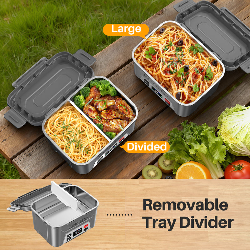 Cordless Electric Lunch Box, Heated Lunch Box Battery Powered with Automatic Scheduled Heating，grey